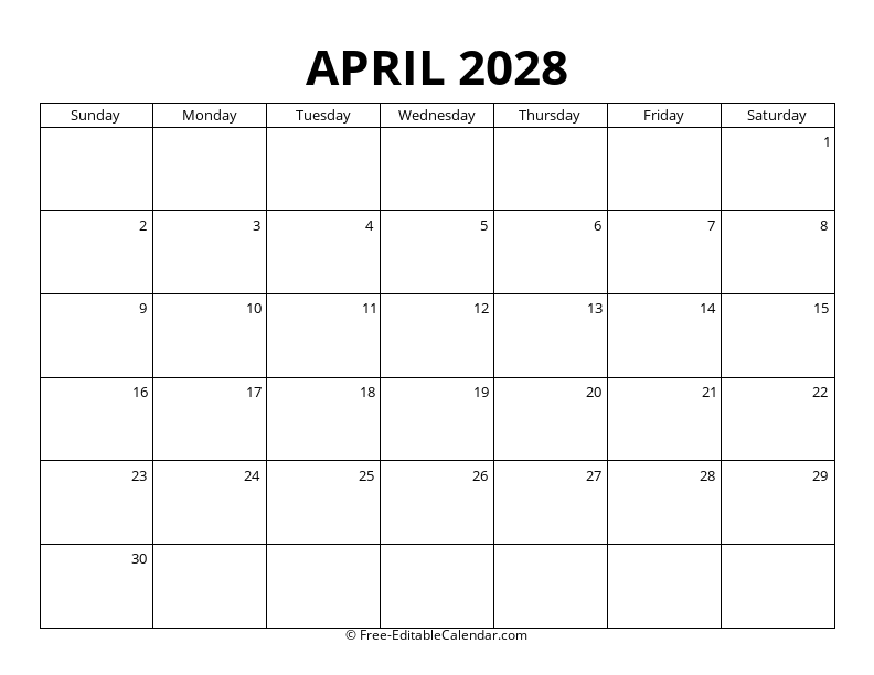 April 2028 Blank Calendar