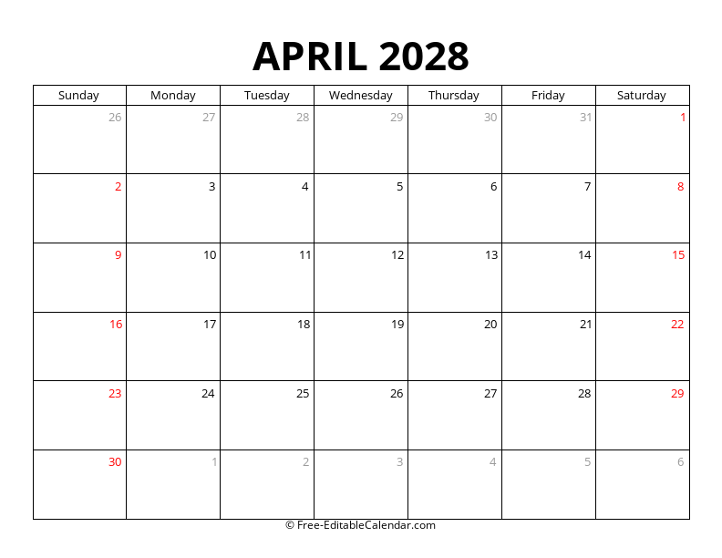 April 2028 Calendar with Holidays