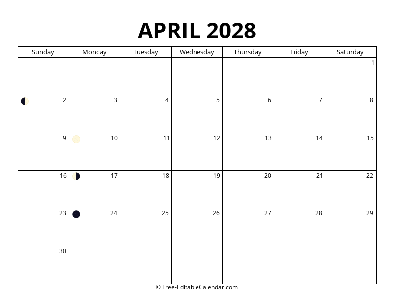 April 2028 Moon Phase Calendar