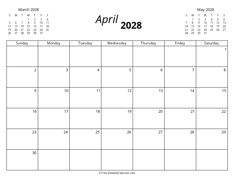 April 2028 with Mini Calendars