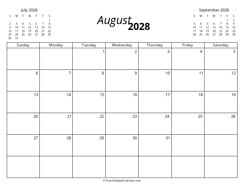 August 2028 with Mini Calendars