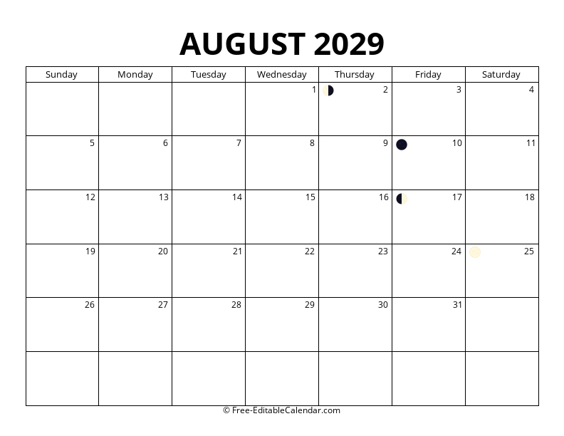 August 2029 Moon Phase Calendar