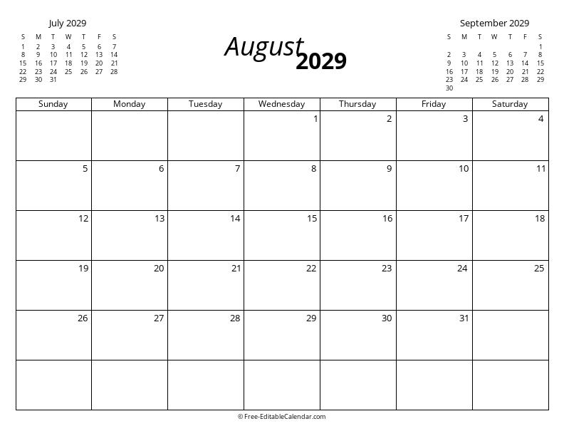 August 2029 with Mini Calendars