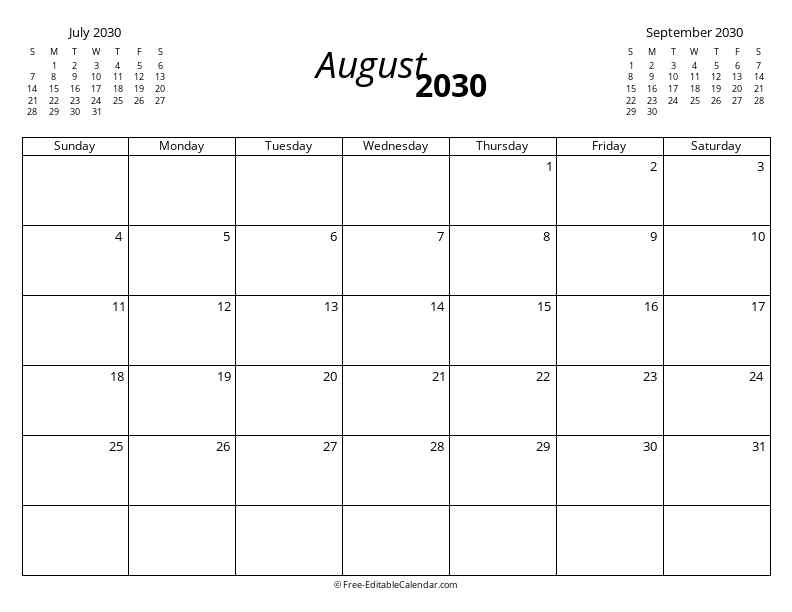 August 2030 with Mini Calendars