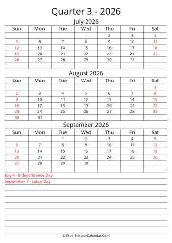 Q3 2026 calendar