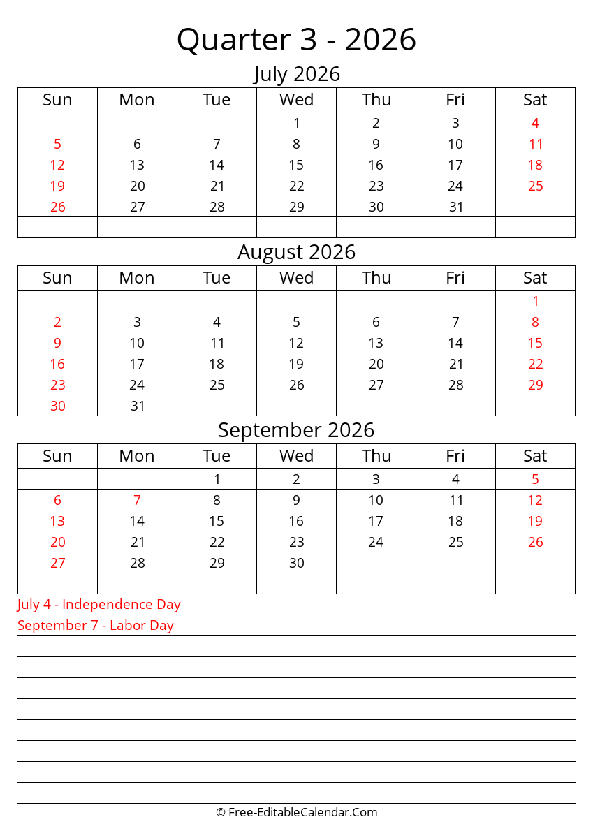 Calendar Q3 2026