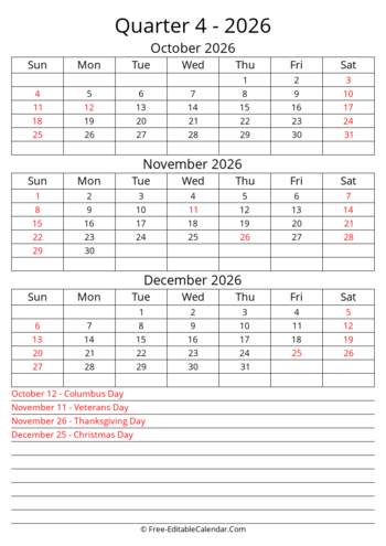 Q4 2026 calendar