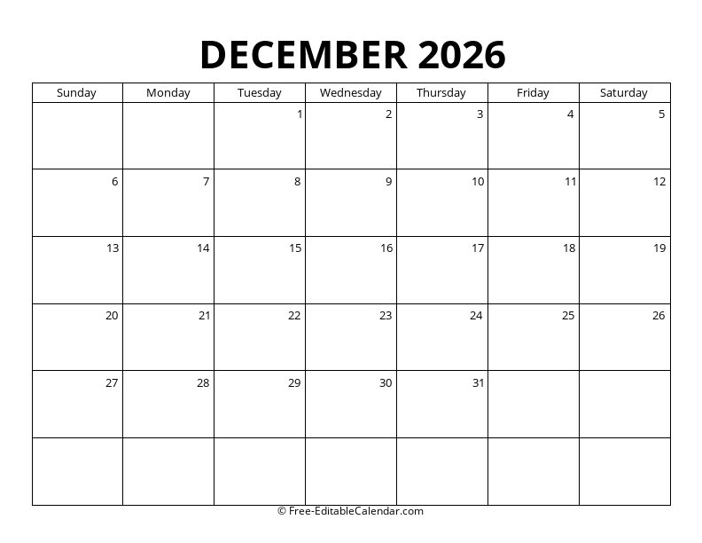 December 2026 Blank Calendar