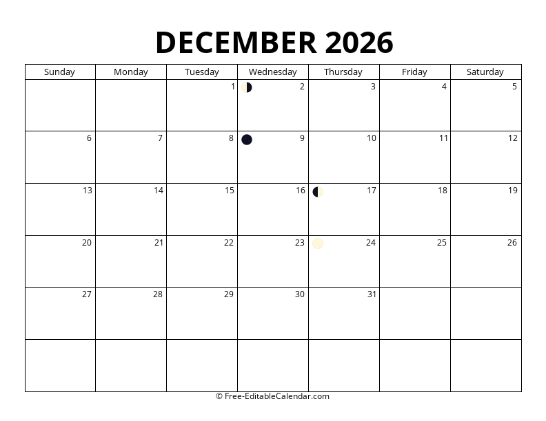 December 2026 Moon Phase Calendar