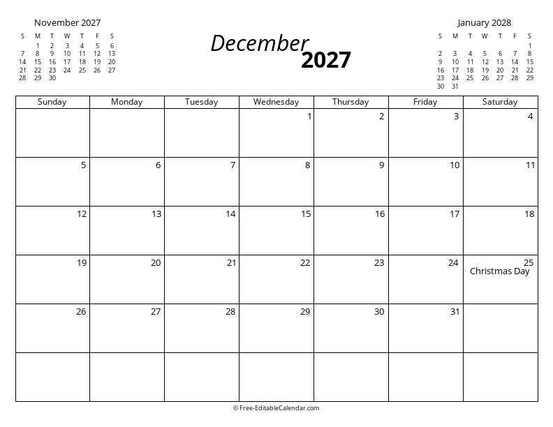 December 2027 with Mini Calendars