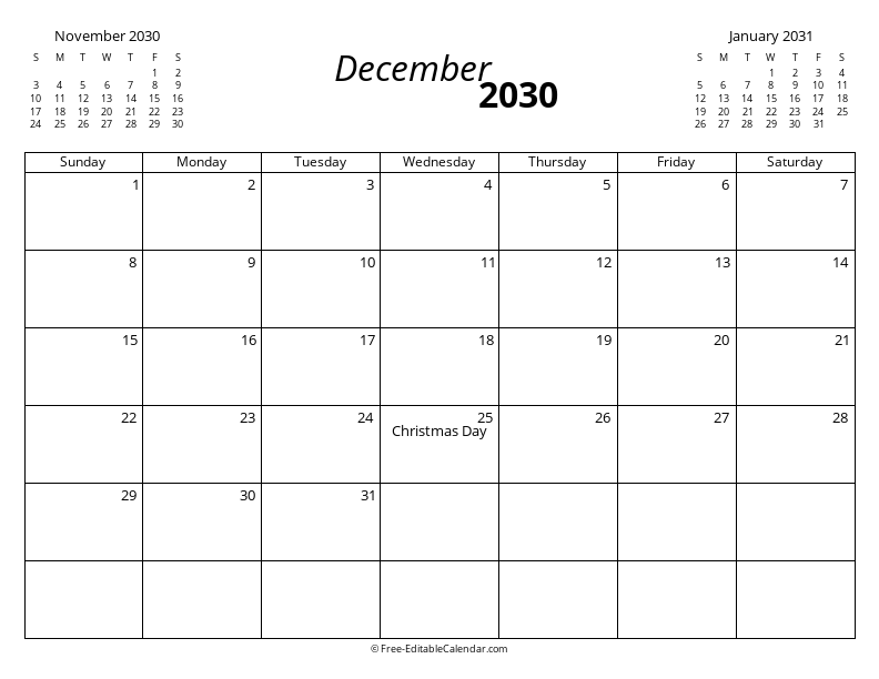 December 2030 with Mini Calendars