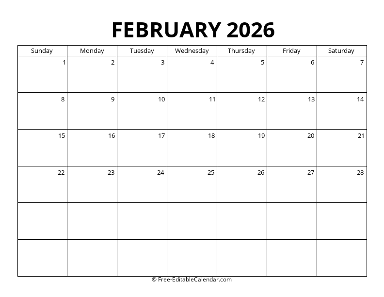 February 2026 Blank Calendar