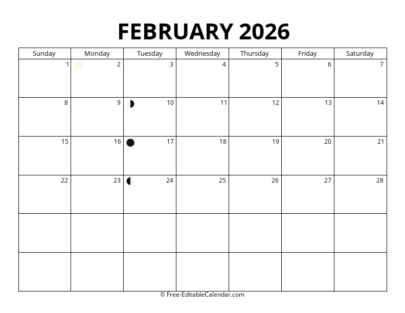 February 2026 Moon Phase Calendar