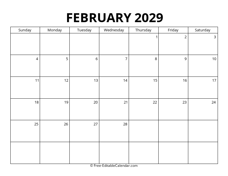 February 2029 Blank Calendar