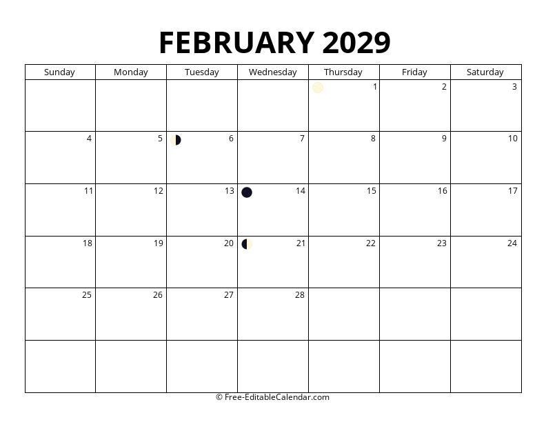 February 2029 Moon Phase Calendar