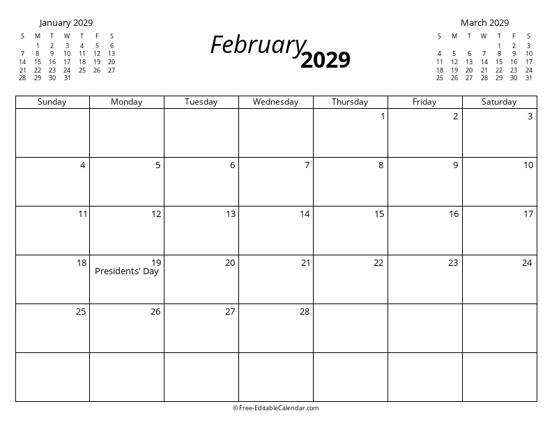 February 2029 with Mini Calendars