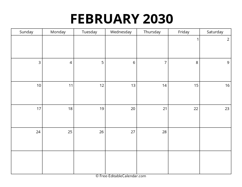 February 2030 Blank Calendar