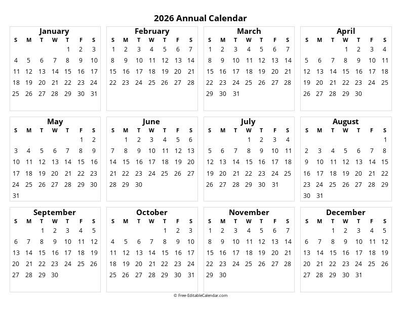 Full year calendar landscape 2026