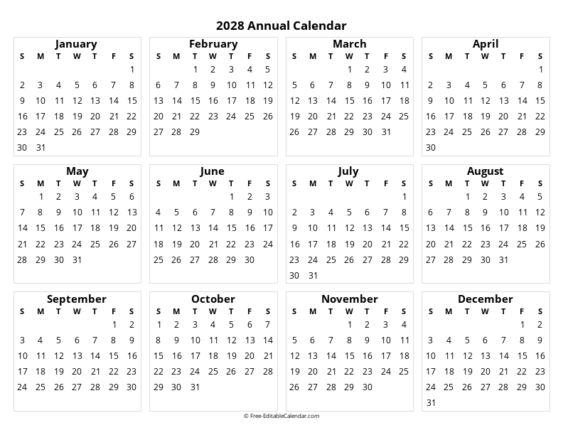 Full year calendar landscape 2028