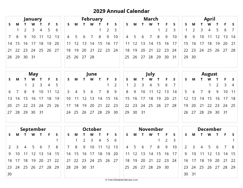 Full year calendar landscape 2029