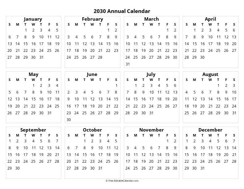 Full year calendar landscape 2030
