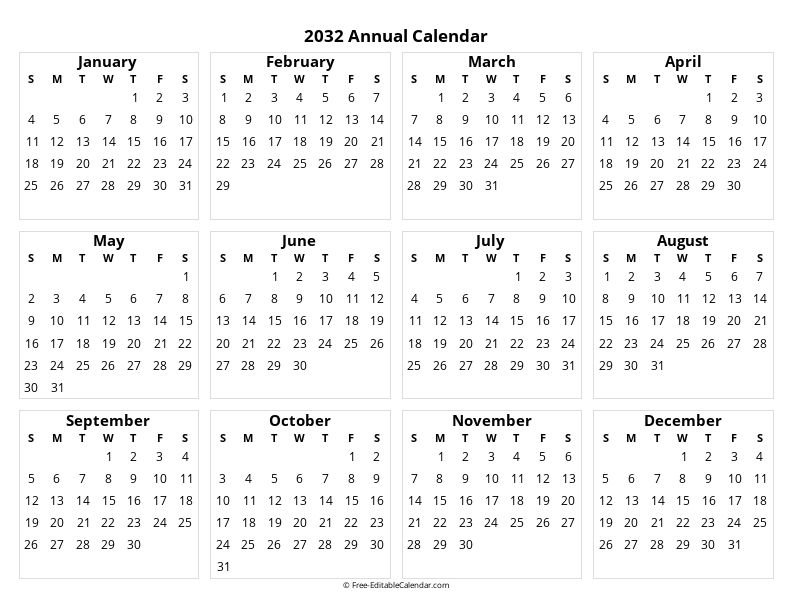 Full year calendar landscape 2032