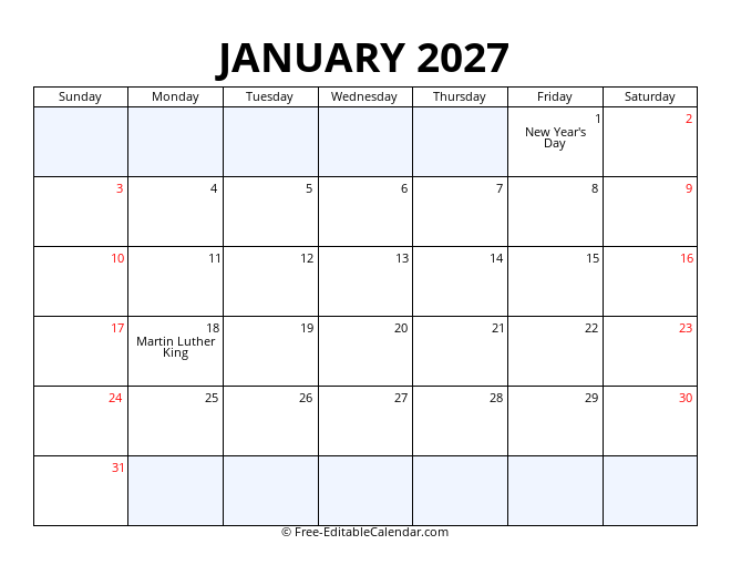 2027 Monthly Word Calendar