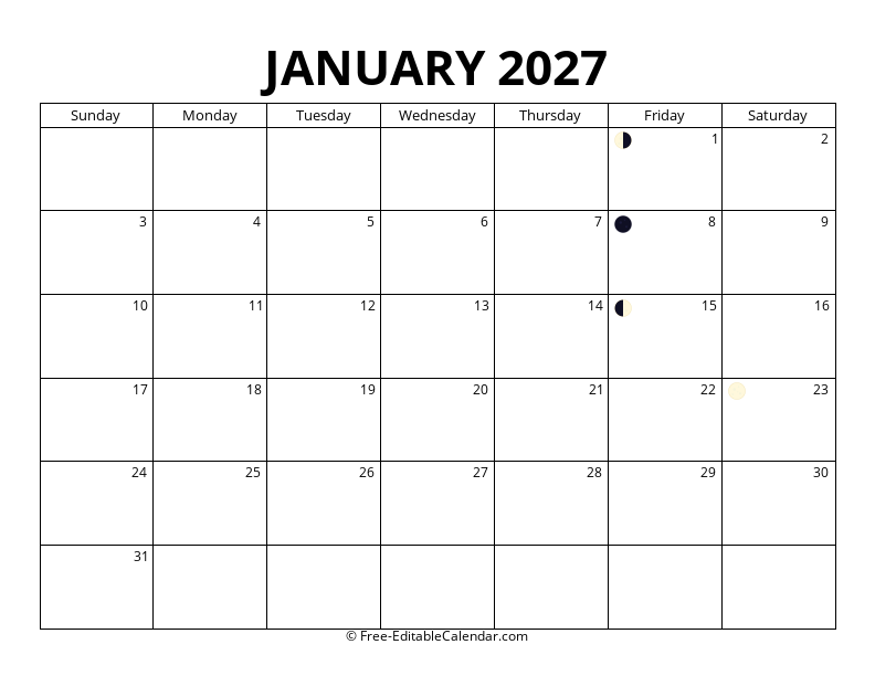 January 2027 Moon Phase Calendar