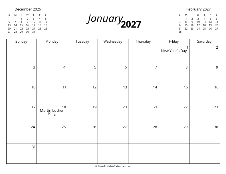January 2027 with Mini Calendars