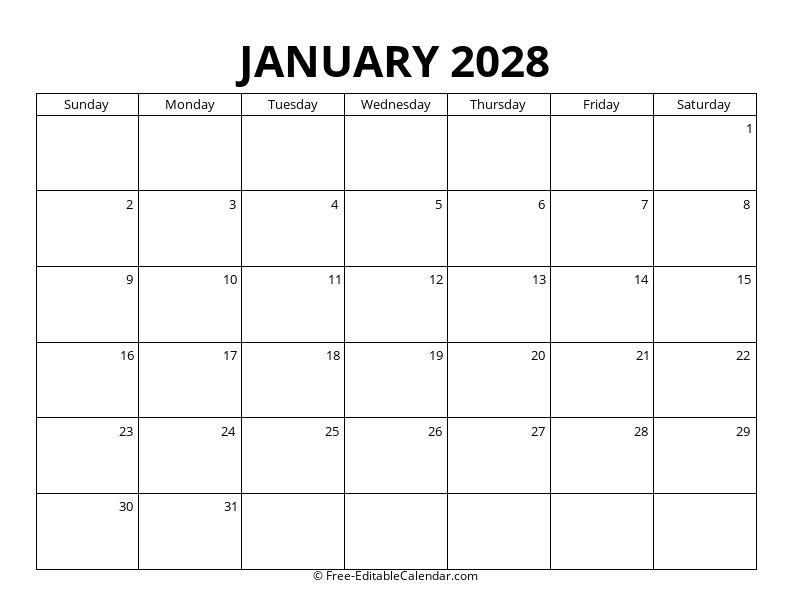 January 2028 Blank Calendar