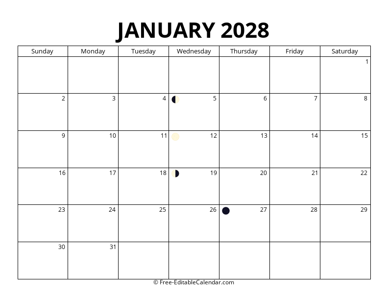 January 2028 Moon Phase Calendar