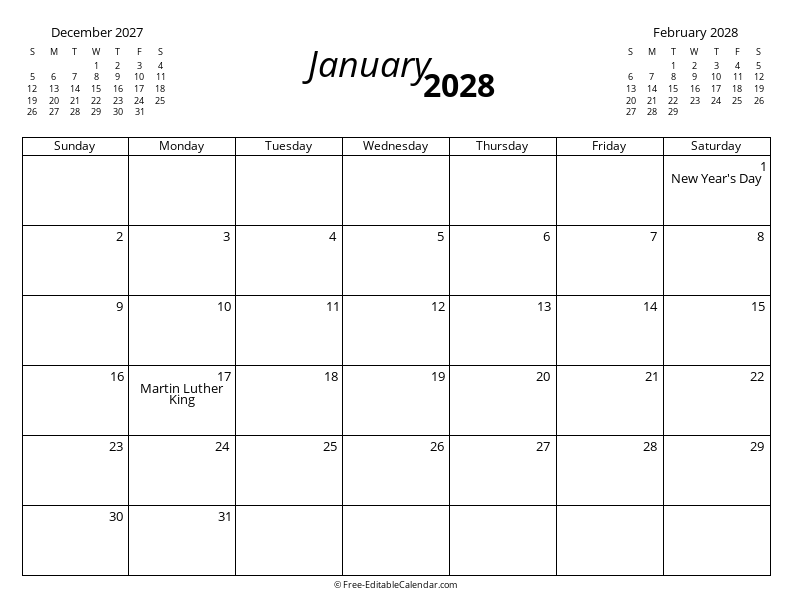 January 2028 with Mini Calendars