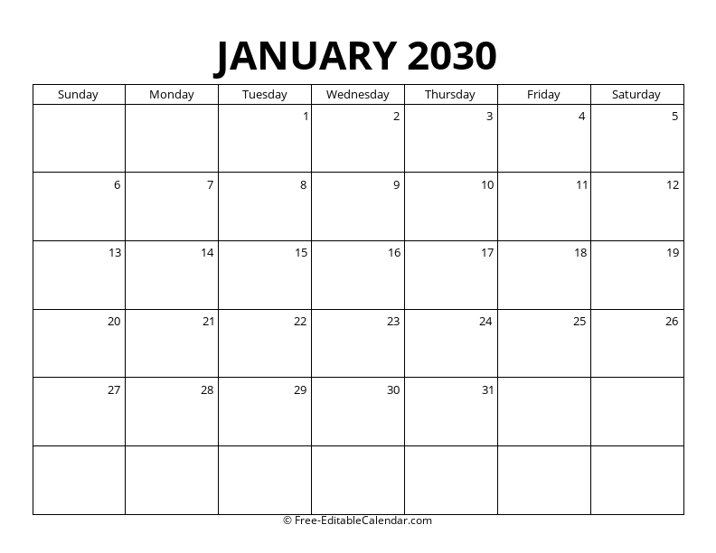 January 2030 Blank Calendar