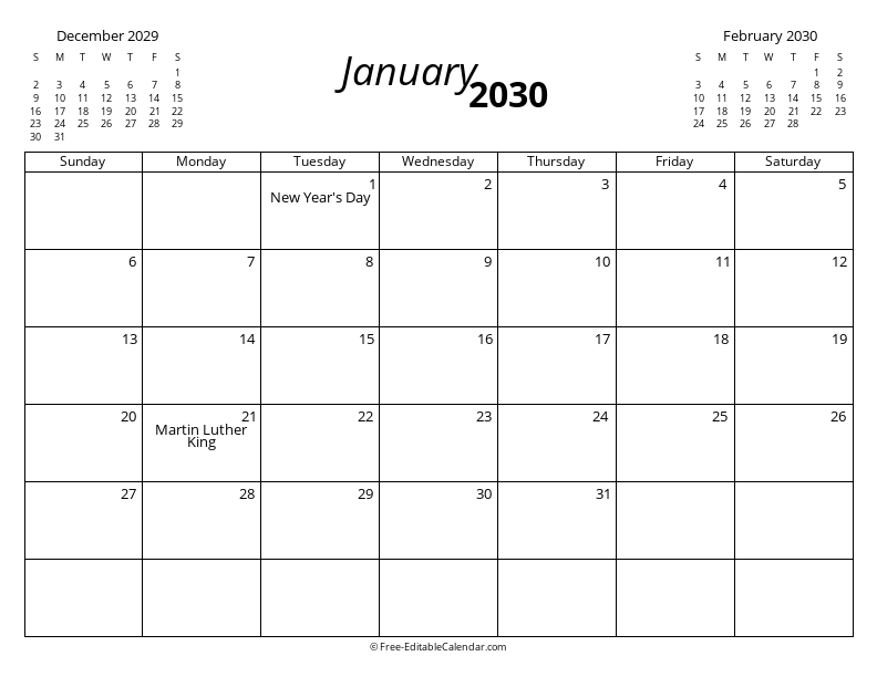 January 2030 with Mini Calendars