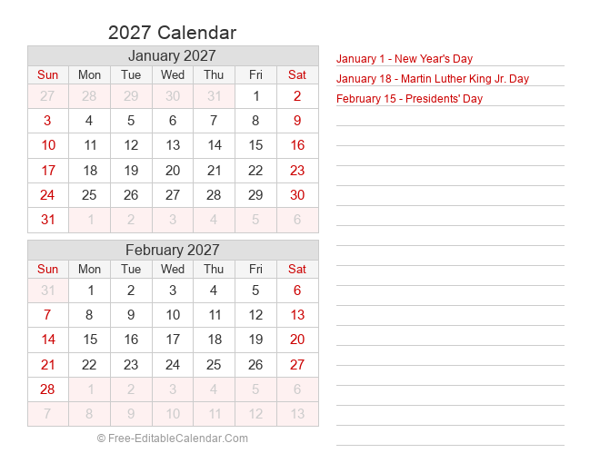 2027 Bi-Monthly PDF Calendar