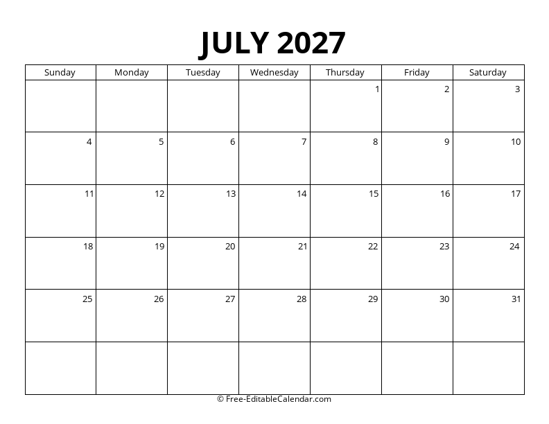 July 2027 Blank Calendar