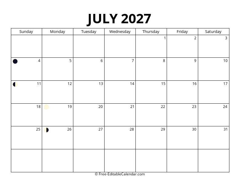 July 2027 Moon Phase Calendar
