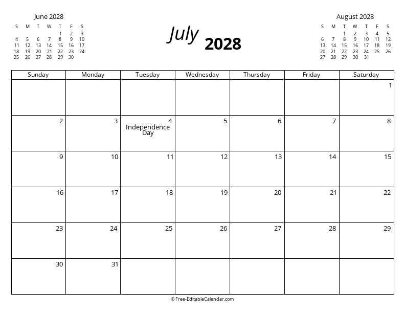 July 2028 with Mini Calendars