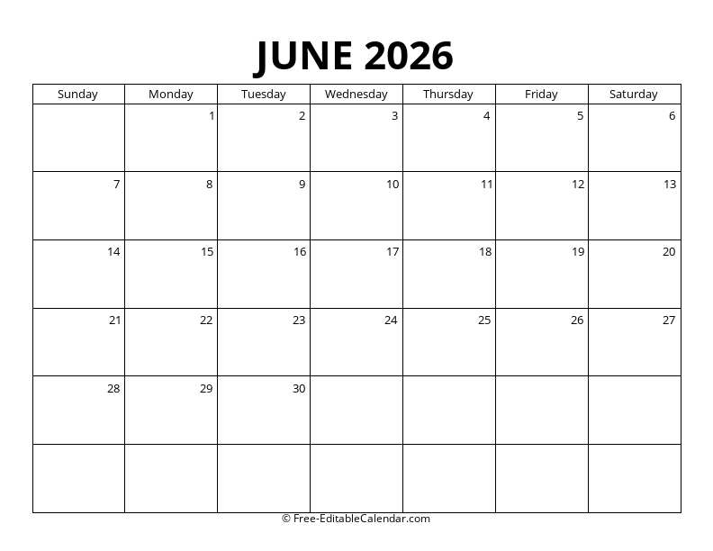June 2026 Blank Calendar