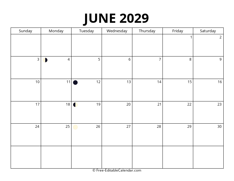 June 2029 Moon Phase Calendar