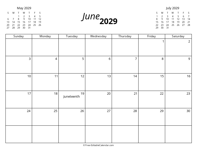 June 2029 with Mini Calendars