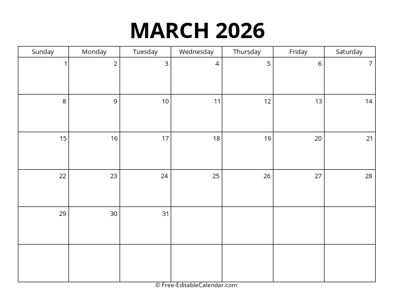 March 2026 Blank Calendar