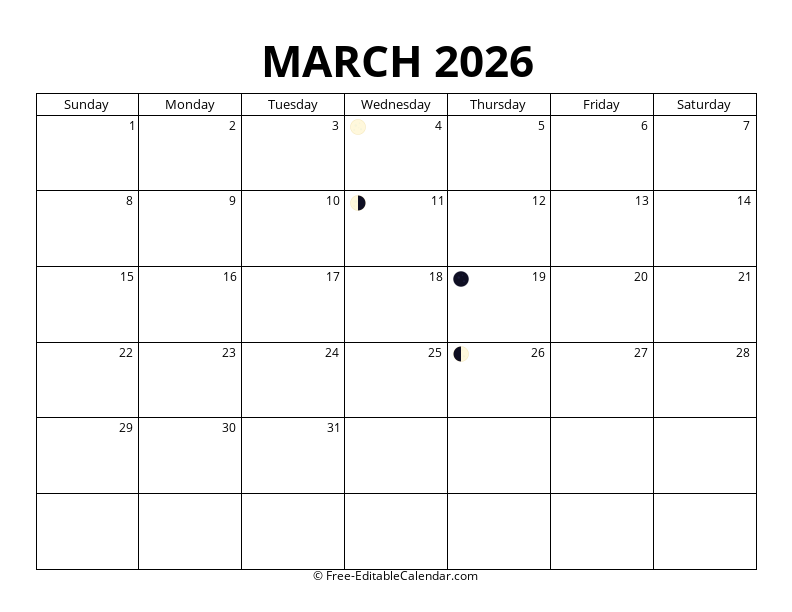 March 2026 Moon Phase Calendar