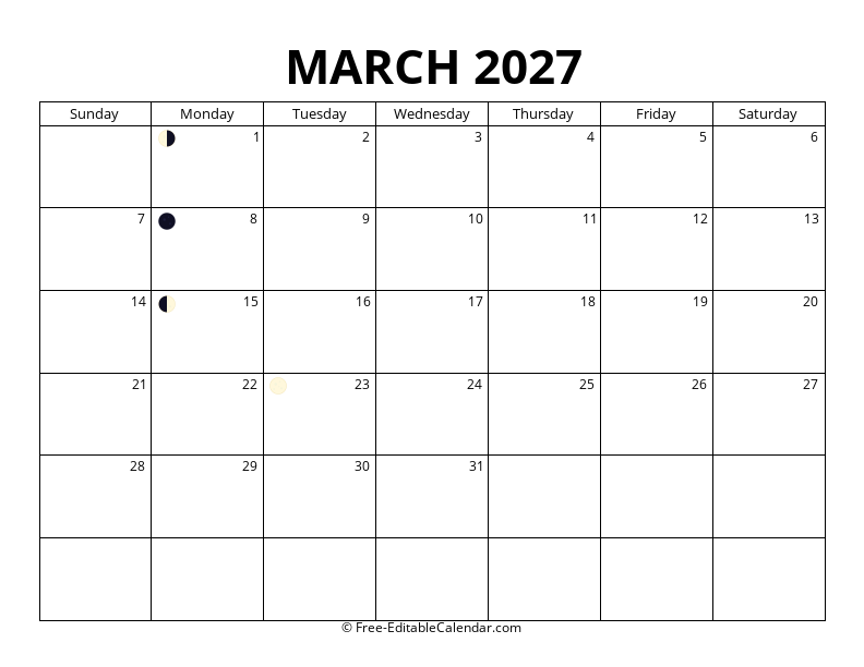 March 2027 Moon Phase Calendar