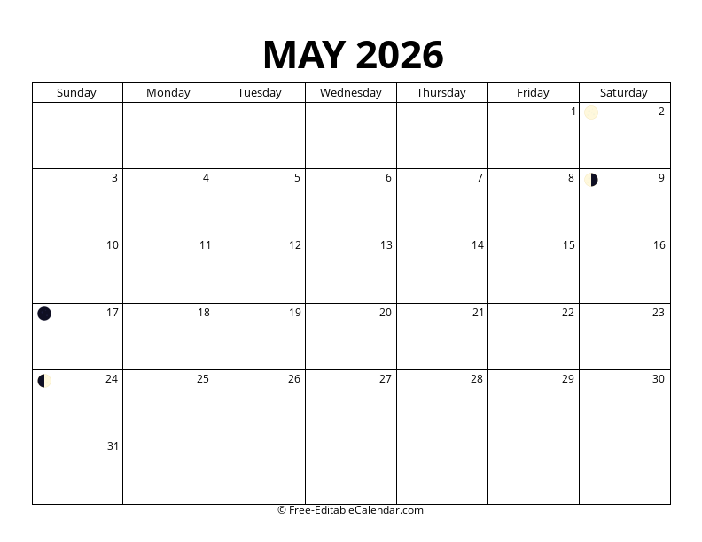 May 2026 Moon Phase Calendar