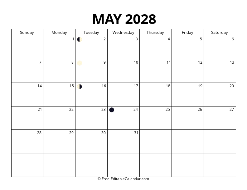 May 2028 Moon Phase Calendar