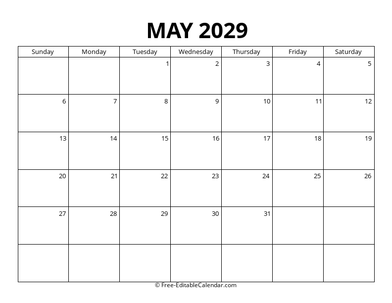 May 2029 Blank Calendar