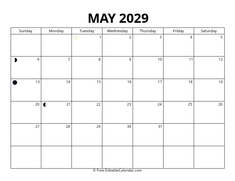 May 2029 Moon Phase Calendar