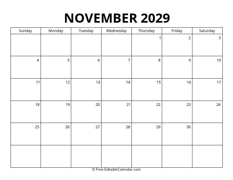 November 2029 Blank Calendar