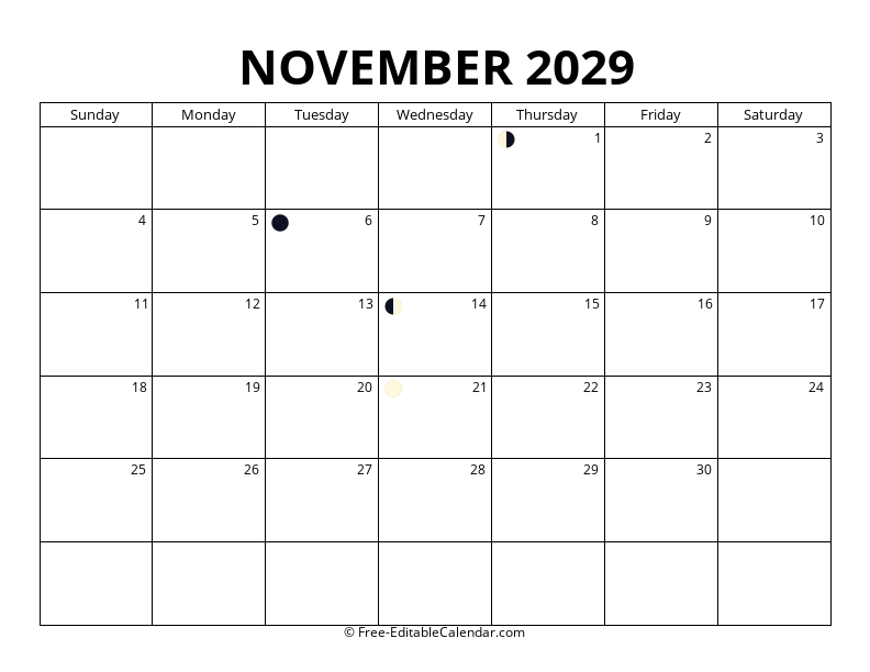 November 2029 Moon Phase Calendar